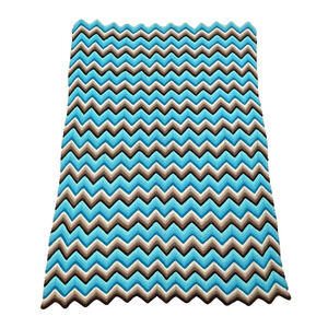Vintage Crocheted Knit Chevron Afghan Blanket Throw 59x42" Blue Brown Cozy Boho
